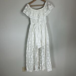 Size M Romper Dress Shirts Hi Low Lace Off The Shoulder White Playsuit Romantic